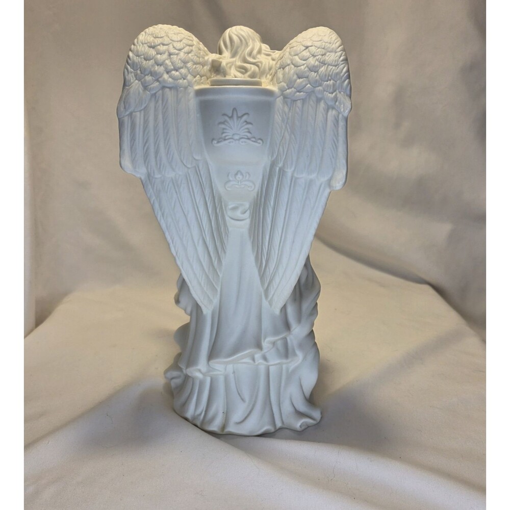 Retired PartyLite Bisque Candlestick Holder 9.5" Tall Angel Playing Violin - Picture 3 of 5